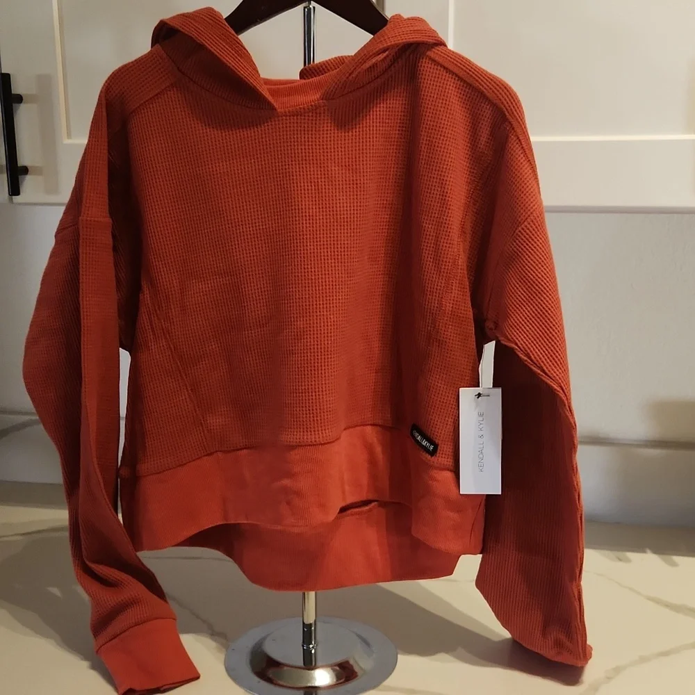 Kendall +‎ Kylie Hoodie Waffle Knit Boxy Lounge top sz M - Picture 3 of 5